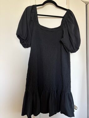 J. Crew Black Puff-Sleeve Smocked Mini Dress